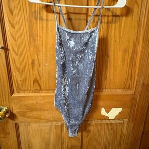 Charlotte Russe Shimmering Gray Velvet Bodysuit